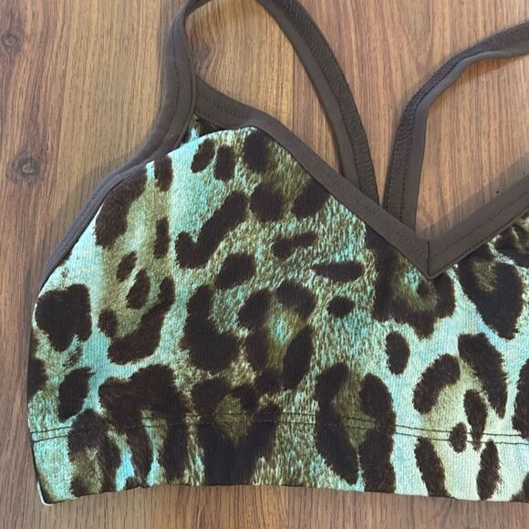 OH MY BOD brown with green Leopard bralette. Non-padded workout top sports bra s - Picture 2 of 3